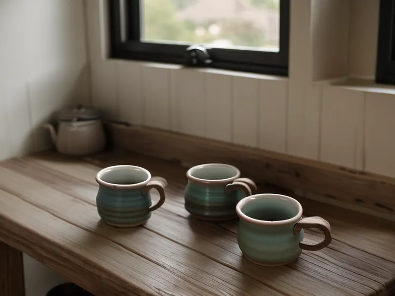 Un téléphone portable allumé à côté d'une tasse de café froid dans la pénombre.