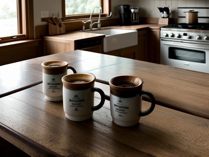 Deux tasses de café dépareillées sur une table en bois illustrant la distance conjugale.