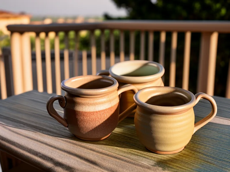 Deux tasses de café dépareillées sur un balcon avec vue sur les toits de Toulouse, symbole d'un couple qui reconstruit sa confiance.